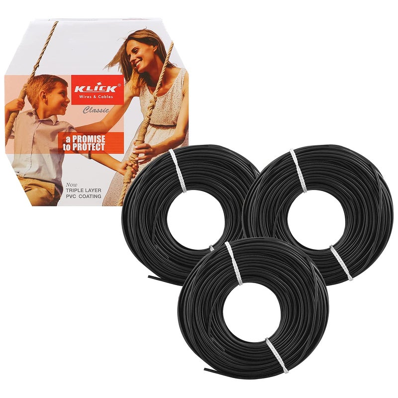 KLICK KLICK Copper Wire with Triple Layer PVC Coating Single Core Flexible Electric Cable for Domestic Industrial Connections 25 mm 90m Long Black 3 Pcs  - Image 1