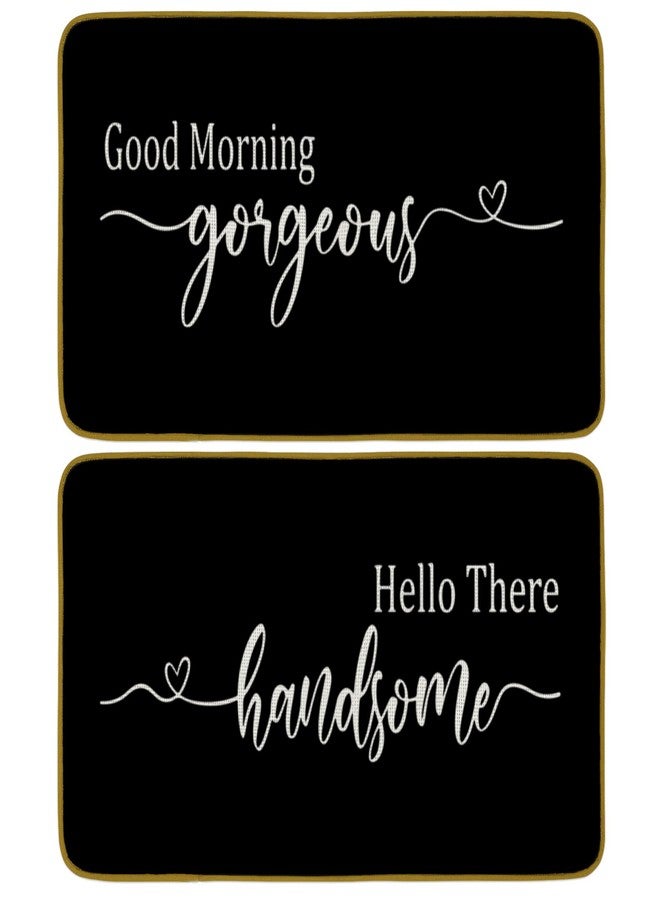 Burosev Good Morning Gorgeous, Hello There Handsome Bath Decorative Doormat, Funny Couple Wedding Gifts Farmhouse Decor for Home Indoor Front Bathroom Non Slip Bath Door Mat Set of 2 (17 x 30 Inch) - Image 1