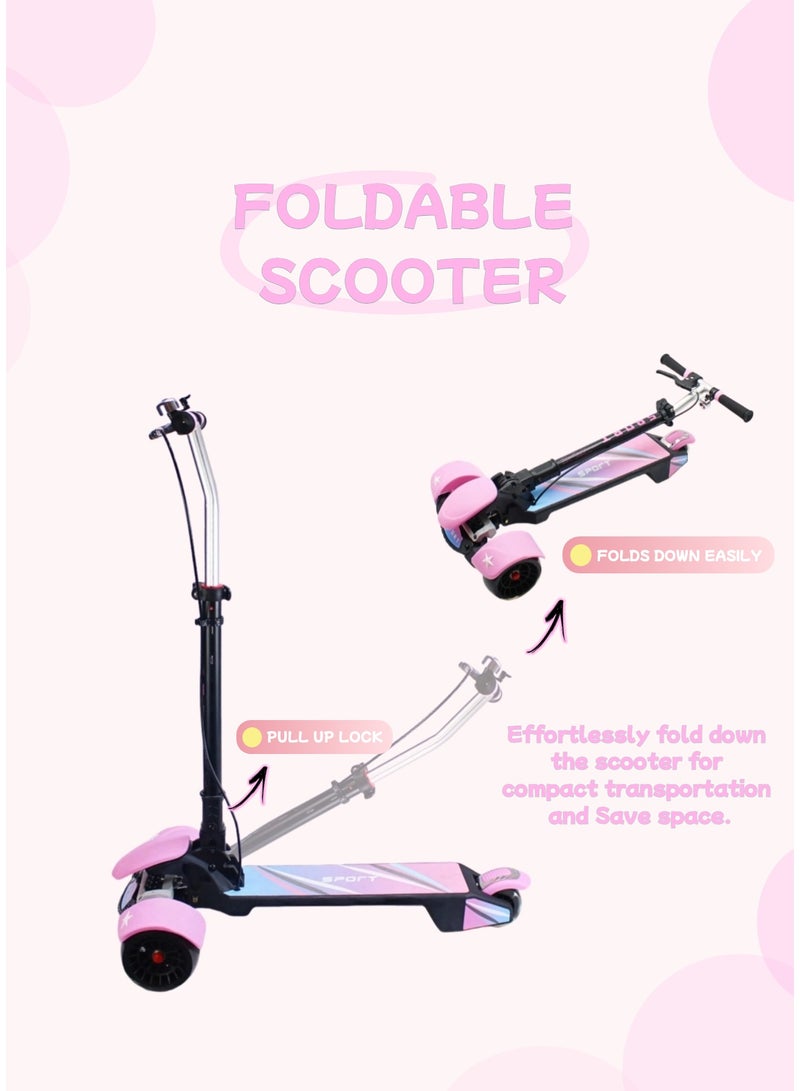 EASY FUTURE Kids Scooter with Foldable & Height Adjustable Handle, Kick Scooter with LED PU Wheels, Rear & Handle Brake & Music Including Protective Gear Set for 3 to 8 Years - Image 2