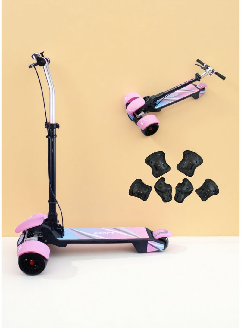 EASY FUTURE Kids Scooter with Foldable & Height Adjustable Handle, Kick Scooter with LED PU Wheels, Rear & Handle Brake & Music Including Protective Gear Set for 3 to 8 Years - Image 1