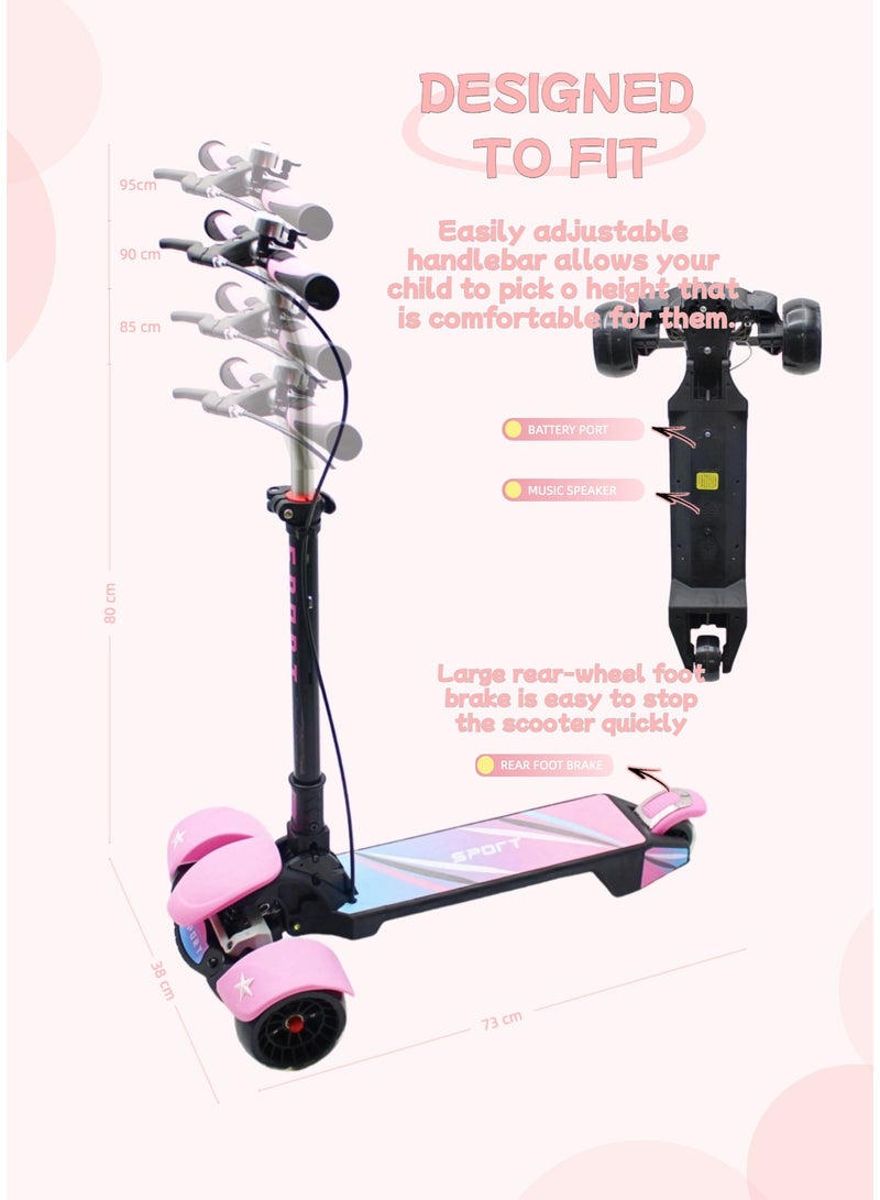 EASY FUTURE Kids Scooter with Foldable & Height Adjustable Handle, Kick Scooter with LED PU Wheels, Rear & Handle Brake & Music Including Protective Gear Set for 3 to 8 Years - Image 3