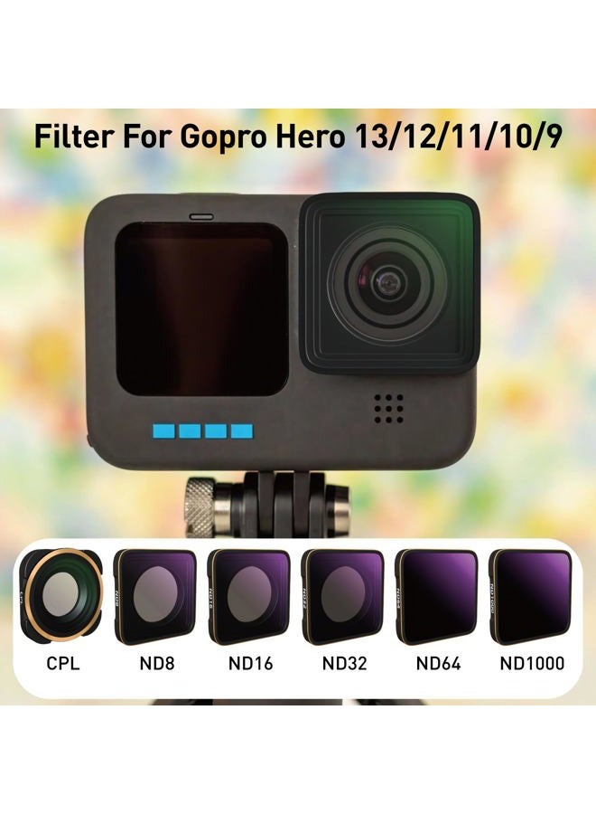 LENSKINS ND Filters Set Compatible with GoPro Hero 13 12 11 10 9 Black, 6 Pack (CPL/ND8/ND16/ND32/ND64/ND1000) Action Camera Accessory Neutral Density Polarizer Lens Filter Kit - Image 2