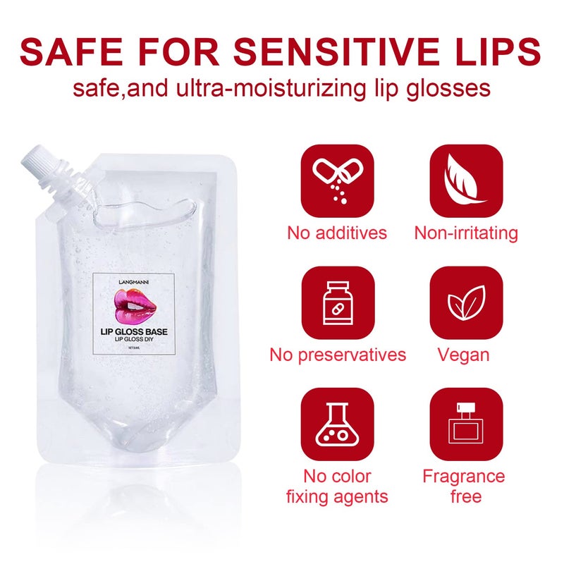 Eakroo 2Pcs Moisturize Lip Gloss Base Oil Material Makeup Primers, Non-Stick Lip Gloss Clear Primer for DIY Handmade Lip Oil Lip Plumper Lip Gloss Making Kit Supplies -100g (2Pack 100ml) - Image 4
