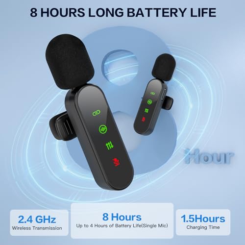 Haomuren Mic Wireless, 2-in-1 Wireless Microphone for iPhone & Android - Noise Cancelling Lavalier Mic with LED Indicator, YouTube/Streaming/TikTok Recording(Dual Channel) - Image 5