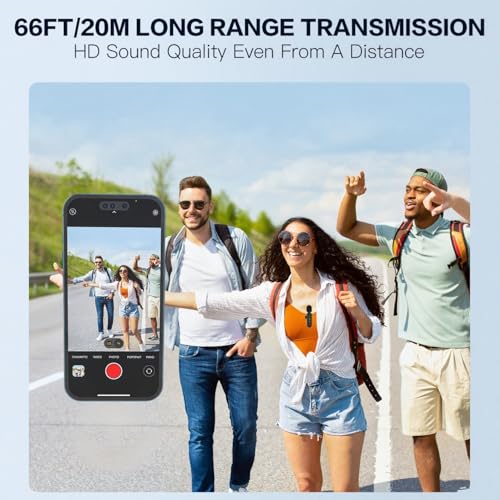 Haomuren Mic Wireless, 2-in-1 Wireless Microphone for iPhone & Android - Noise Cancelling Lavalier Mic with LED Indicator, YouTube/Streaming/TikTok Recording(Dual Channel) - Image 4