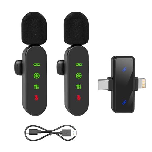 Haomuren Mic Wireless, 2-in-1 Wireless Microphone for iPhone & Android - Noise Cancelling Lavalier Mic with LED Indicator, YouTube/Streaming/TikTok Recording(Dual Channel) - Image 1