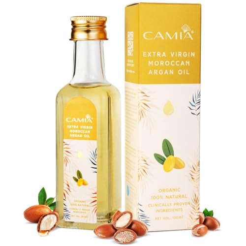 CAMIA - Organic Moroccan Argan Oil for Skin & Hair | Premium Extra Virgin Cold Pressed Oil, 100% Natural | Argan Oil Improves Skin & Hair Elasticity & Provides Intense Hydration | 100 ML Glass Bottle - Image 1