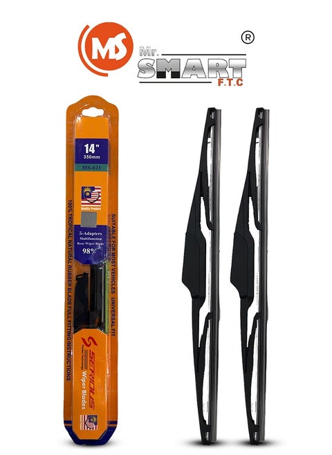 Mr Smart Rear Windshield Wiper Blade, All-Weather, No Streaks, Universal 5-Adapter Kit