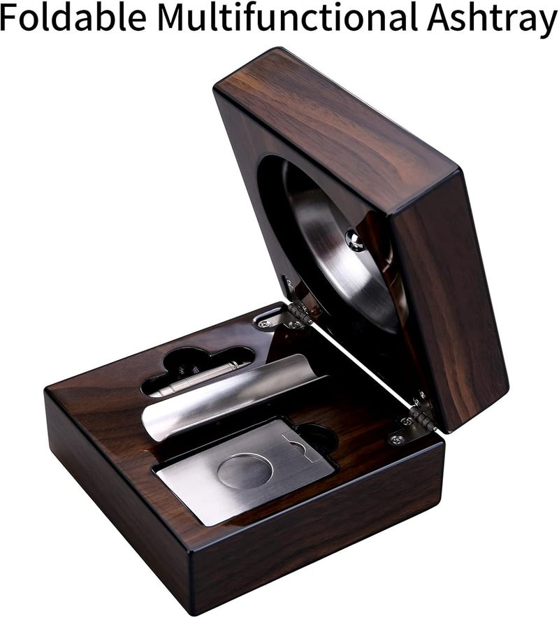 Foldable Wooden Cigar Ashtray with Holder , Cigar Punch , and Cigar Cutter - Image 3