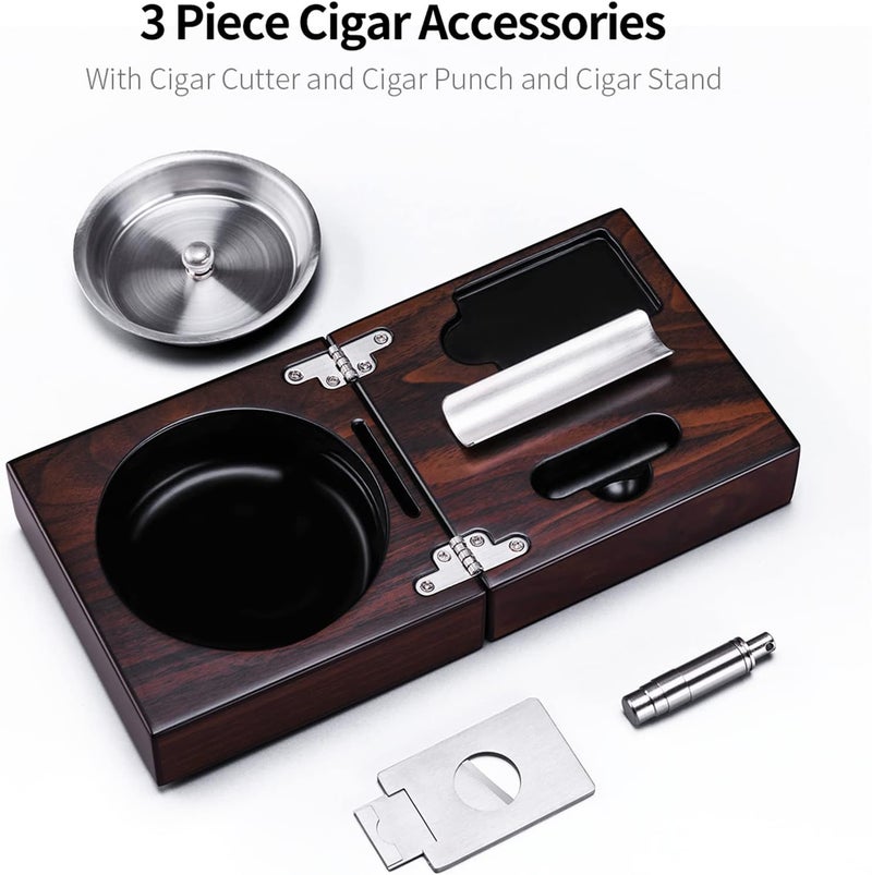 Foldable Wooden Cigar Ashtray with Holder , Cigar Punch , and Cigar Cutter - Image 4