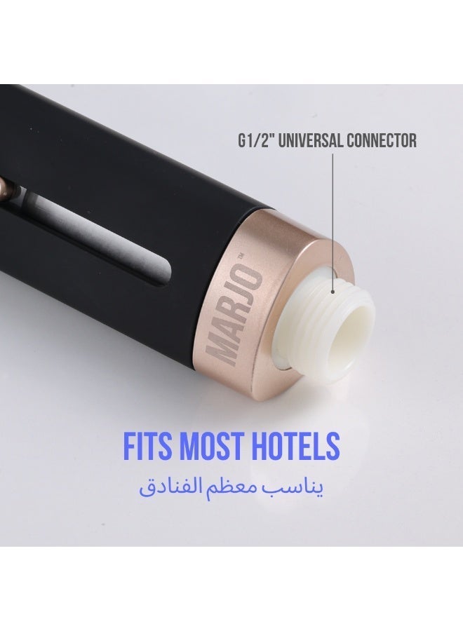 Marjo Travel Shower Filter – Chlorine & Rust Reduction | Compact 5 Micron PP Cotton Filtration | Lightweight  83g, Portable Design | Retractable Nozzle, Universal G1/2” Fit for Hotel & Home - Image 4