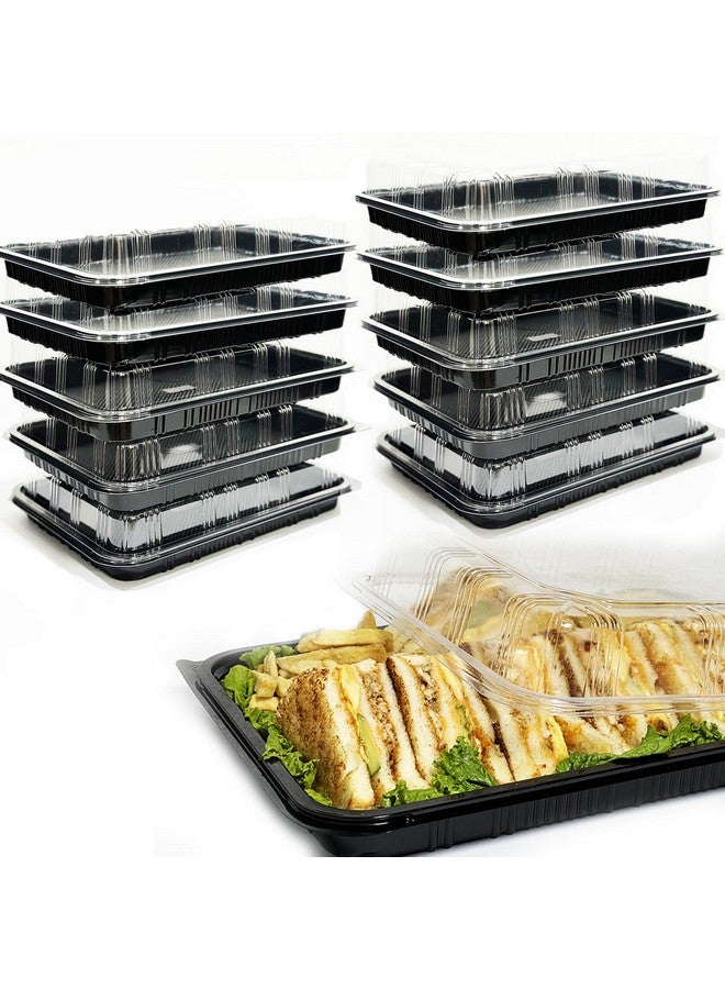 TRAYA Pack of 10 Serving Tray with lid - Reusable Catering Trays with Lids 13inch Long for Meal Prep, Cakes, Treats and Sandwiches (13 * 2.7 * 9.4inch) - Image 1