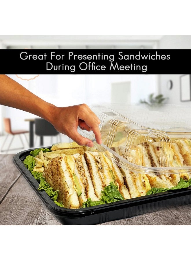 TRAYA Pack of 10 Serving Tray with lid - Reusable Catering Trays with Lids 13inch Long for Meal Prep, Cakes, Treats and Sandwiches (13 * 2.7 * 9.4inch) - Image 4