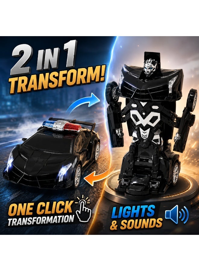 vGRASSP 2-in-1 Transforming Robot Car Toy, One-Touch Sports Car to Robot Transformation with Light and Sound Effects, Interactive Entertainment Vehicle, 20 x 6 x 6 cm, Black - Image 3