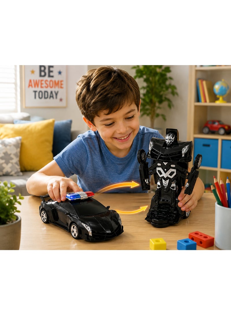 vGRASSP 2-in-1 Transforming Robot Car Toy, One-Touch Sports Car to Robot Transformation with Light and Sound Effects, Interactive Entertainment Vehicle, 20 x 6 x 6 cm, Black - Image 4
