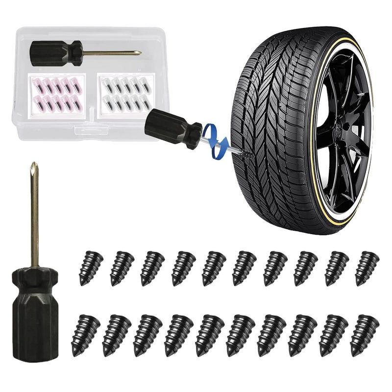 GradCap 20pcs Tyre Repair Kit, Tire Rubber Nails Tool, Self-Service Car Wheel Puncture Screws with Screwdriver Set for Auto, Motorcycle, Bike, Truck, Tractor, Jeep, ATV (10S & 10L) (GCTRK10S10L) - Image 1