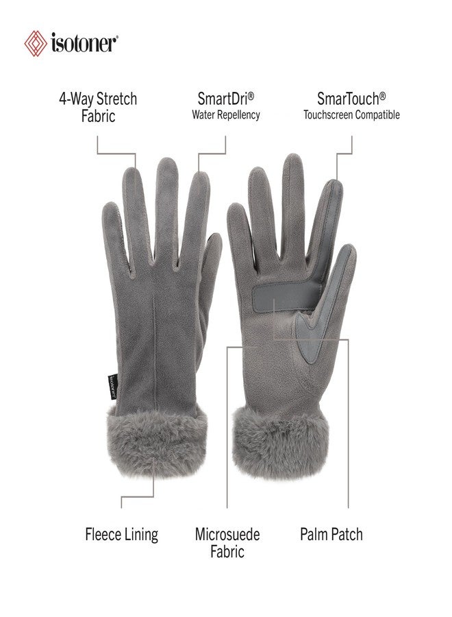 isotoner Women's Recycled Microsuede MYA Gloves with Faux Fur Cuff and smartDRI® - Image 2