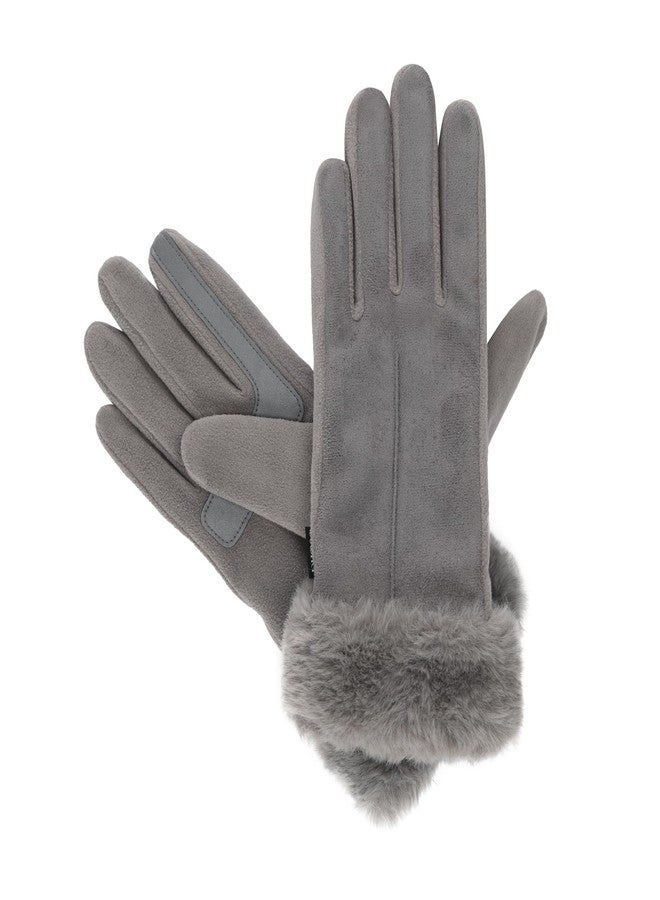 isotoner Women's Recycled Microsuede MYA Gloves with Faux Fur Cuff and smartDRI® - Image 4