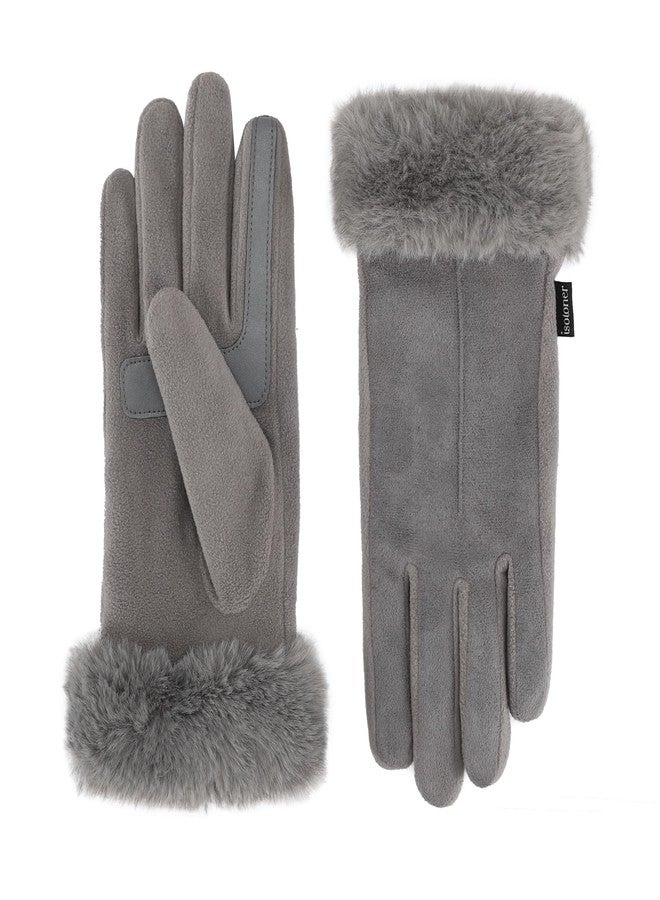 isotoner Women's Recycled Microsuede MYA Gloves with Faux Fur Cuff and smartDRI® - Image 1