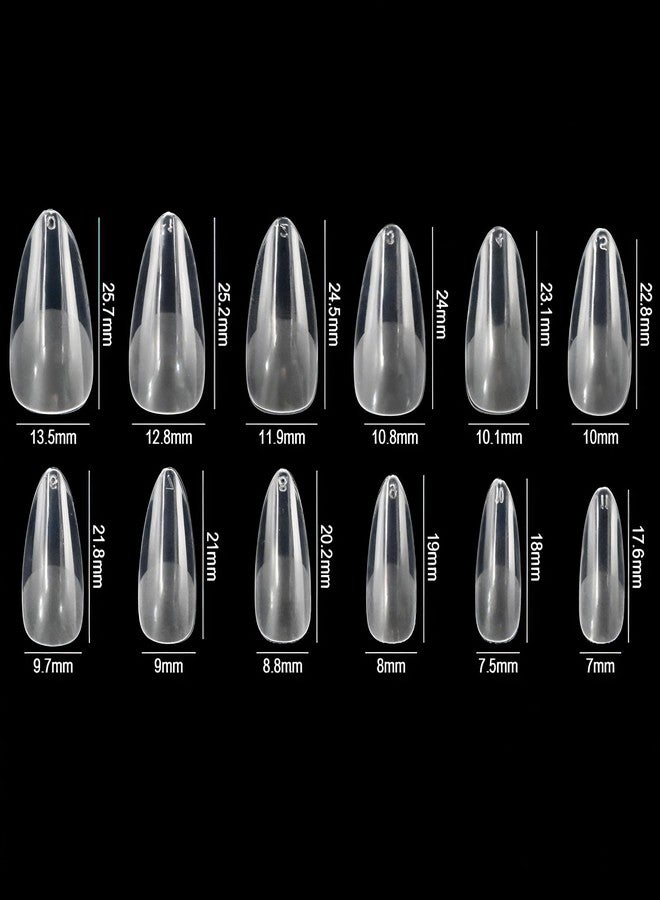 RIKWOG Short Almond Gel Nail Tips, 600PCS Pre - Etched Clear Fake Nails, 12 Sizes Full Cover Soft Acrylic Press - On Nail Extensions, No C Curve, DIY Manicure at Home - Image 2