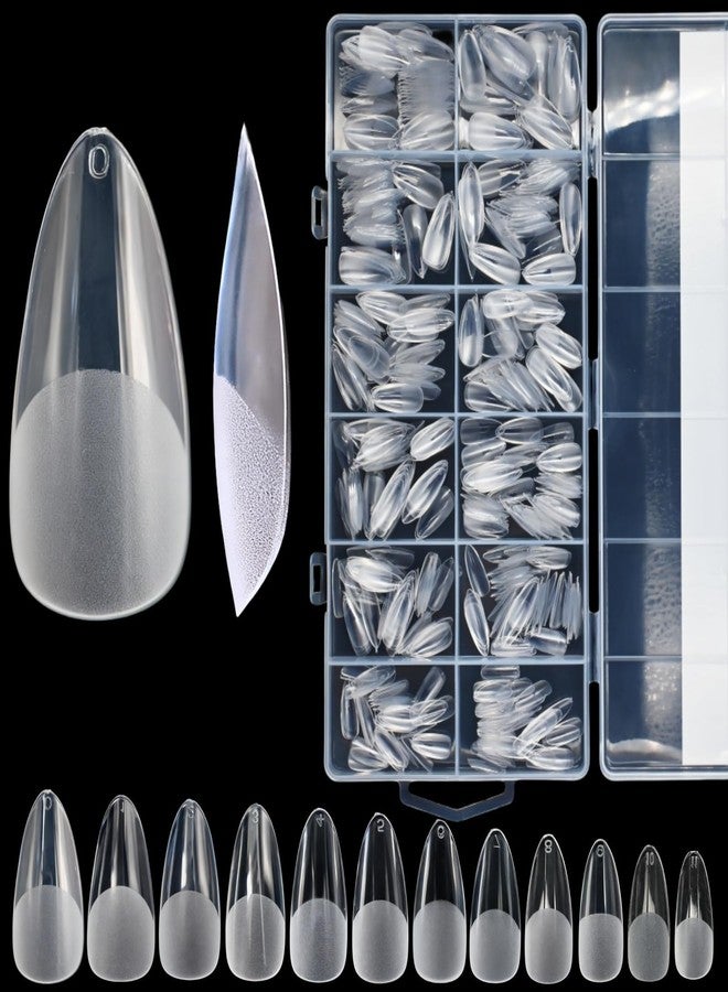 RIKWOG Short Almond Gel Nail Tips, 600PCS Pre - Etched Clear Fake Nails, 12 Sizes Full Cover Soft Acrylic Press - On Nail Extensions, No C Curve, DIY Manicure at Home - Image 1