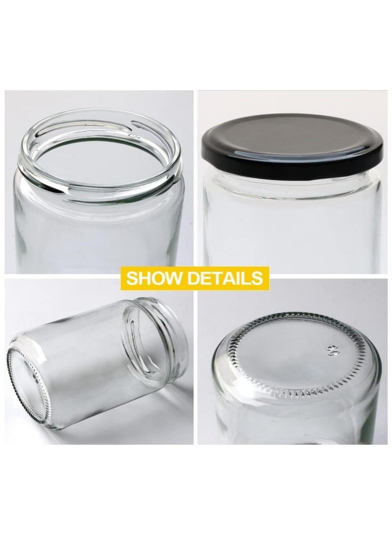 فوفو 12 قطعة من الجرار الزجاجية ذات الفم الواسع 16 أونصة مع أغطية سوداء للمربى والجيلي والسالسا والتوابل السائبة والشموع - Image 3