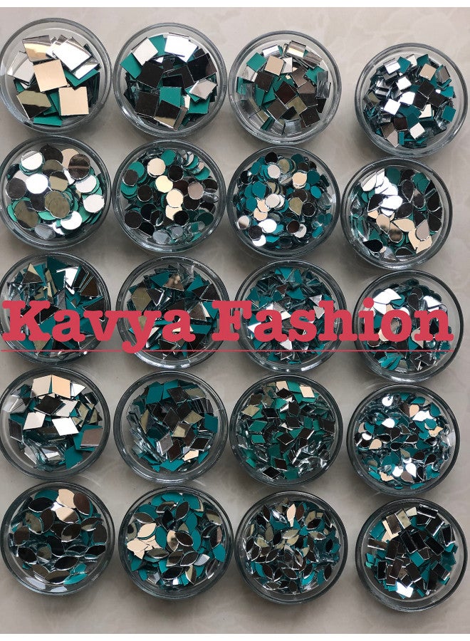 Kavya Fashion All Shape & All Size Mirror Kit For Jewellery Making,Other Craft Work Like Project & Lippan Art, Mud Work Decoration (20 Shape Of Mirror Kit-Total-2000 Piece), Green - Image 4