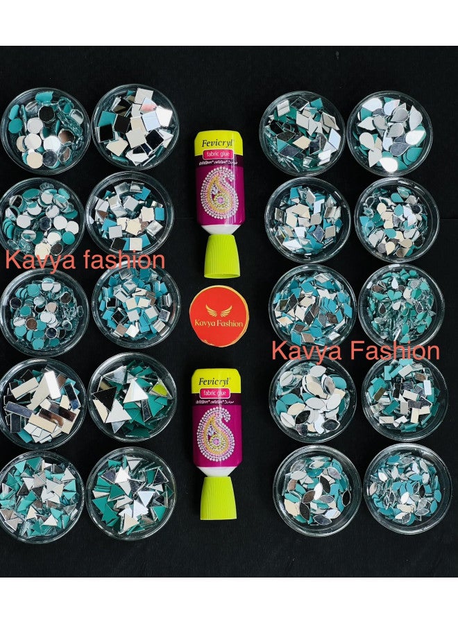 Kavya Fashion All Shape & All Size Mirror Kit For Jewellery Making,Other Craft Work Like Project & Lippan Art, Mud Work Decoration (20 Shape Of Mirror Kit-Total-2000 Piece), Green - Image 1