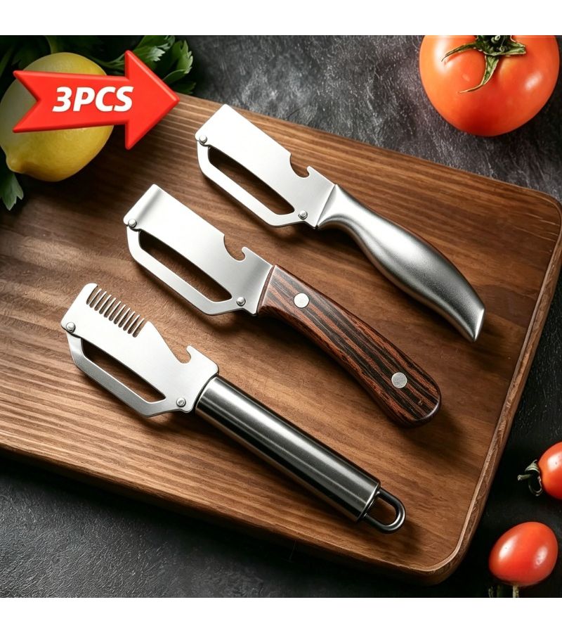 3pcs Multi-functional Stainless Steel Peeler Set With Thickened Blades For Peeling Potatoes Carrots And Fruits Vegetables Kitchen Tool Portable Home Travel Essential - Image 1