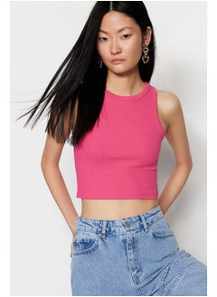 Fuchsia Fitted Crop Halter Neck Ribbed Elastic Knit Undershirt TWOSS21AL0050