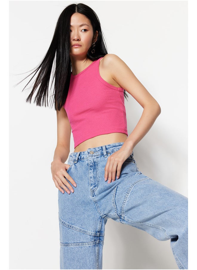 trendyol - Fuchsia Fitted Crop Halter Neck Ribbed Elastic Knit Undershirt TWOSS21AL0050 - Image 1