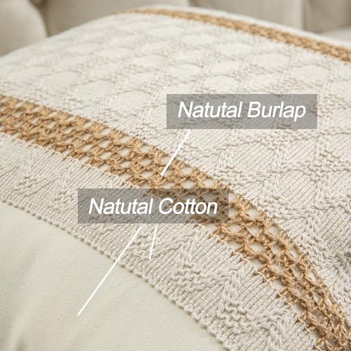 Mayler Yee Throw Pillow Covers 18 x 18 Inch 1PC for Farmhouse Living Room, Cotton & Burlap Textured Striped Woven Boho Pillow Covers (Beige & Brown, Double Striped) - Image 5