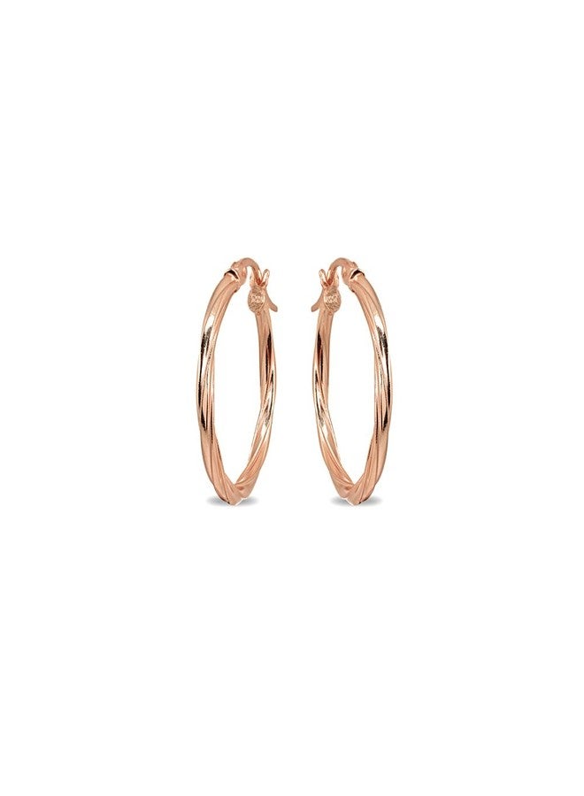 Hoops 4 Less Rose Gold Flash Sterling Silver 2x15mm Twist Round Small Hoop Earrings for Women, 3/5 Inch - Image 1