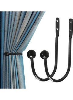 The Bros Heavy Duty Metal Curtain Holdbacks, 2pcs Wall Mounted Drapery Tiebacks with Screws, Decorative Window Curtain Hooks for Home, Black Finish  - Image 1