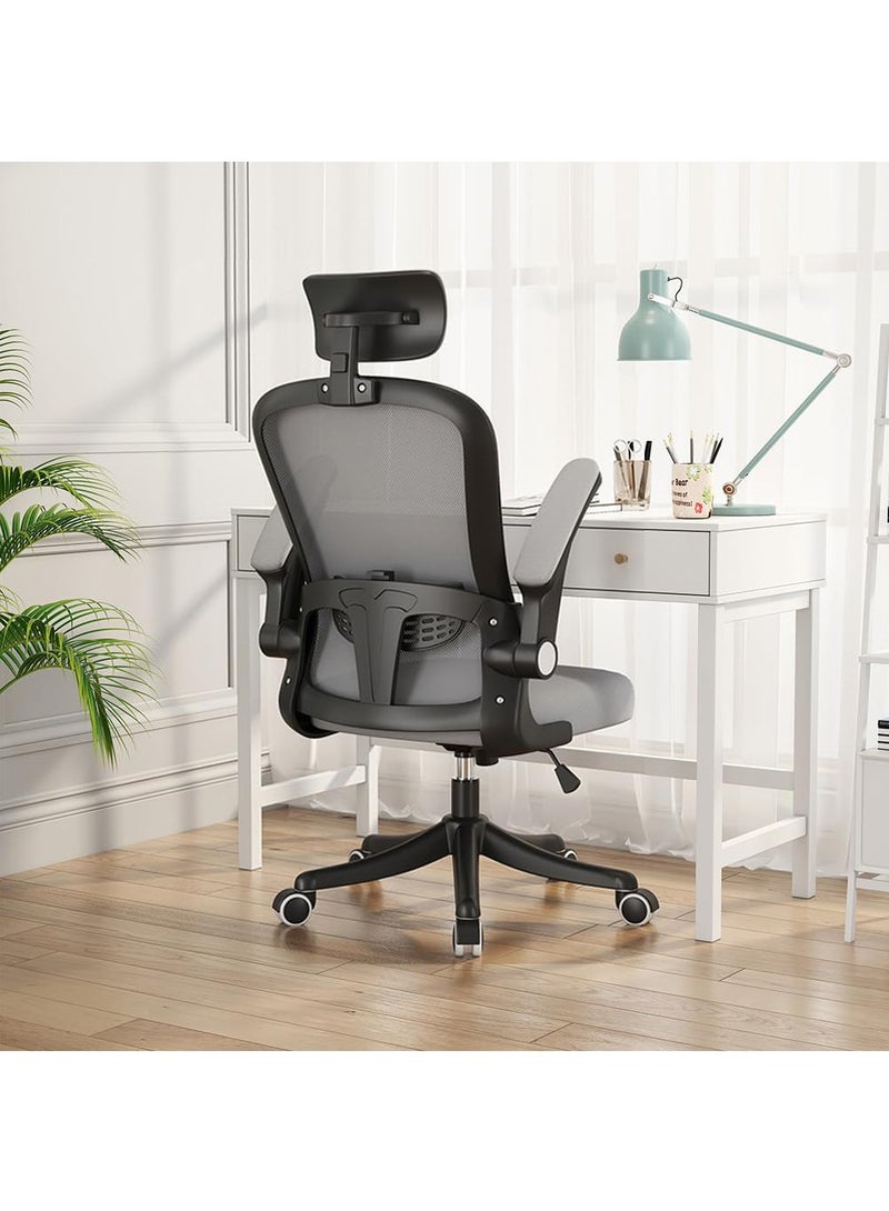 مزوغوت كرسي مكتب مريح ومريح للمكتب MOZOGOT مع مسند رأس ومسند قطني وأذرع قابلة للقلب أذرع هزازة قابلة للتعديل الارتفاع كراسي مكتب منزلية هزازة للمكتب للمراهقين والبالغين (أسود ورمادي شبكي) - Image 1