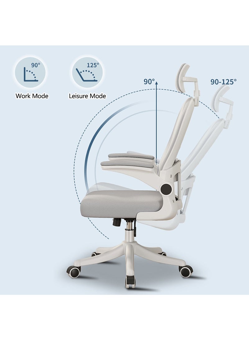 مزوغوت كرسي مكتب مريح ومريح للمكتب MOZOGOT مع مسند رأس ومسند قطني وأذرع قابلة للقلب أذرع هزازة قابلة للتعديل الارتفاع كراسي مكتب منزلية هزازة للمكتب للمراهقين والبالغين (أسود ورمادي شبكي) - Image 3