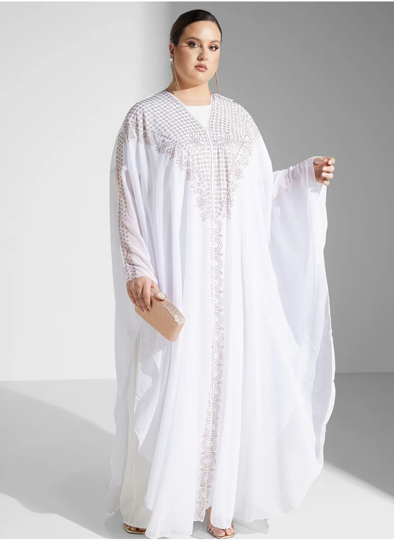 Khizana Plus size embellished detail abaya with hood