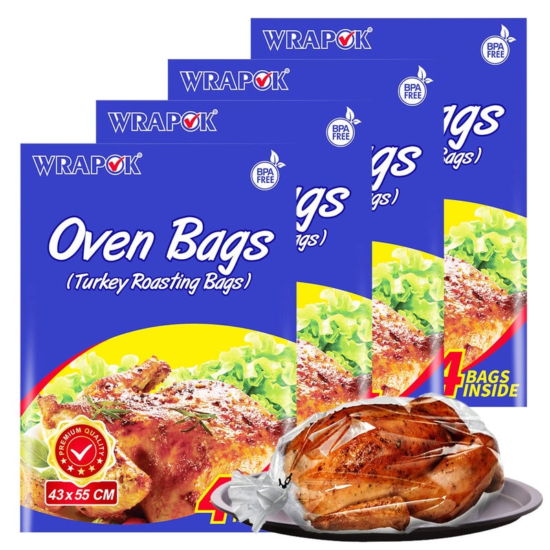WRAPOK 16 Bags Oven Cooking Turkey Bags Large Size Ribs Baking Roasting Bags No Mess For Chicken Meat Ham Poultry Fish Seafood Vegetable17 x 215 Inch