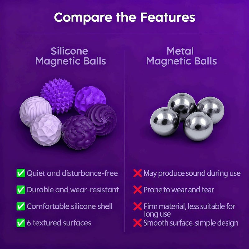 Purple 6-piece, silicone magnetic ball decompression toy, adult and adolescent textured silent desktop sensory toy - Image 4