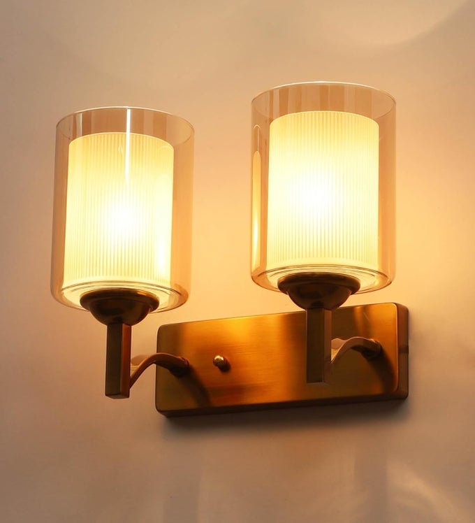 ANTIQUE BRASS DOUBLE STYLE FINISH WALL LIGHT FOR INDOOR AND OUTDOOR HOME DECORATION FOR BEDROOM BEDSIDE AND LIVING ROOM DECORATION GOLDEN DOUBLE STYLE