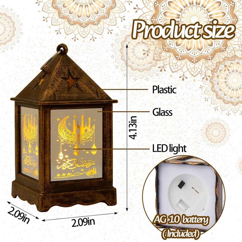 Glodecart 2 قطعة فانوس رمضان لتزيين رمضان، فانوس رمضان ذو نمط القلعة الصغيرة البنية الداكنة والقمر لتزيين طاولة رمضان، هدايا رمضان، ديكور المنزل، ديكورات رمضان للمنزل والهواء الطلق. - Image 2