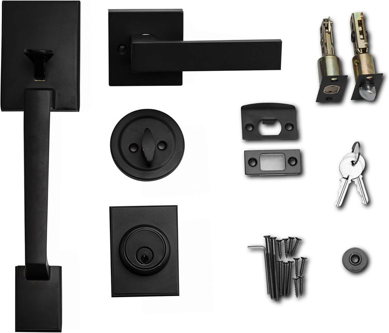 Berlin Modisch Single Cylinder HandleSet with Lever Door Handle (for Entrance and Front Door) Reversible for Right and Left Handed deadbolt Handle Set Iron Black Finish - Image 4