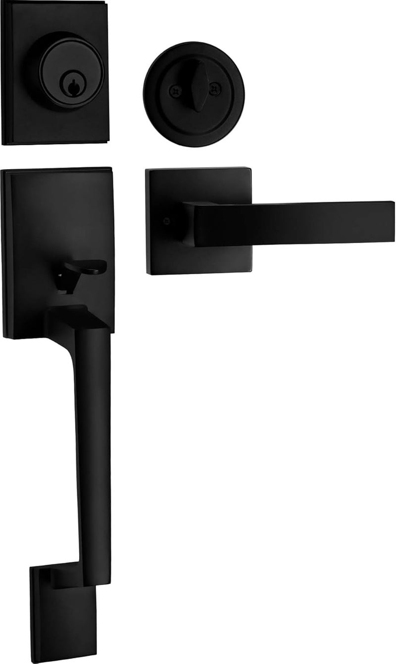 Berlin Modisch Single Cylinder HandleSet with Lever Door Handle (for Entrance and Front Door) Reversible for Right and Left Handed deadbolt Handle Set Iron Black Finish - Image 1