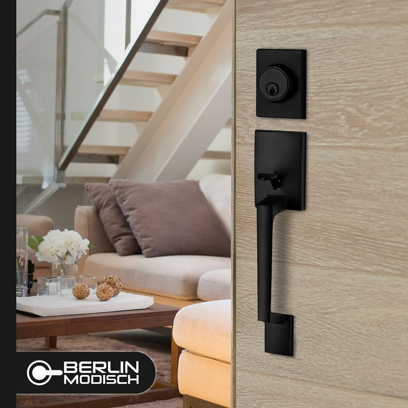 Berlin Modisch Single Cylinder HandleSet with Lever Door Handle (for Entrance and Front Door) Reversible for Right and Left Handed deadbolt Handle Set Iron Black Finish - Image 3