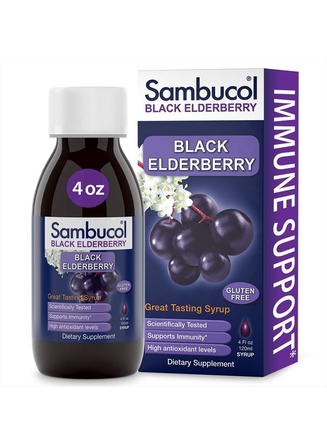 Sambucol Black Elderberry Syrup - Sambucus Elderberry Syrup, Black Elderberry Liquid, Immune Support, Elderberry Syrup for Kids and Adults, High Antioxidants, Gluten Free - Original Formula, 4 Fl Oz - Image 1
