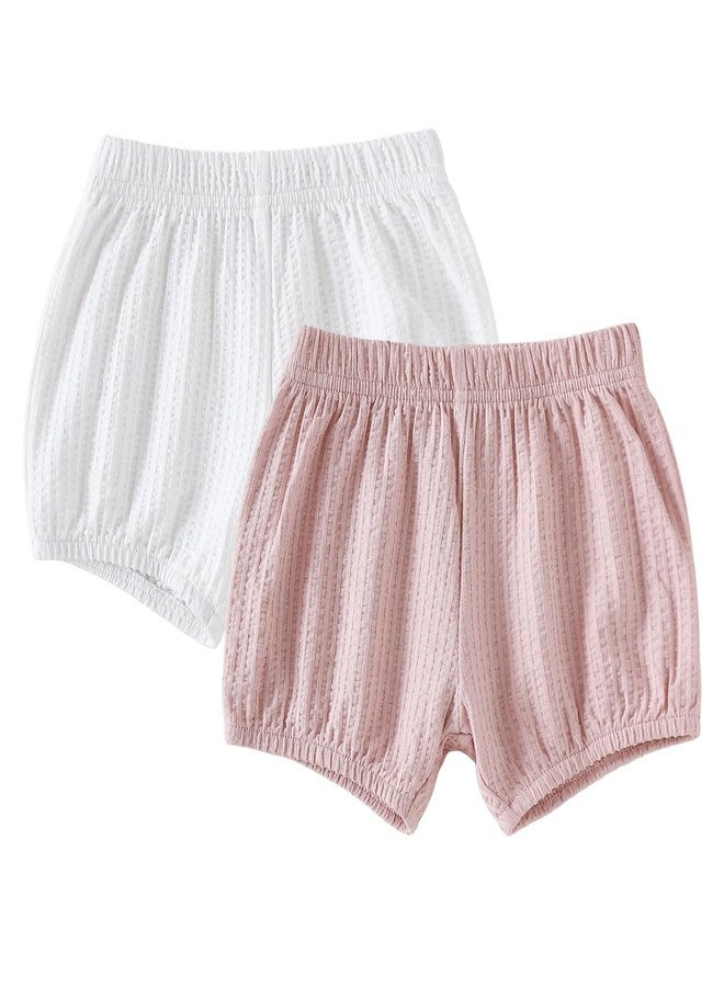 SOBOWO Baby Bloomers Shorts Diaper Covers for Girls Boys Solid Soft Toddler Infant Underwear Casual Shorts(White/Pink, 2-3T) - Image 1