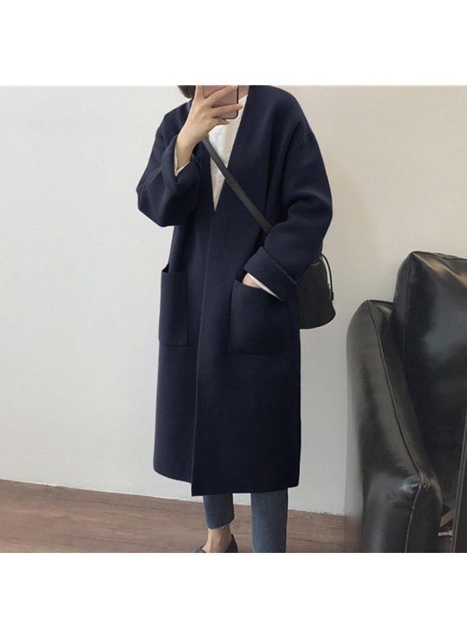 Tonlion Autumn Winter Minimalist Artistic Mid-length Women's Cardigan Sweater Coat - Image 3