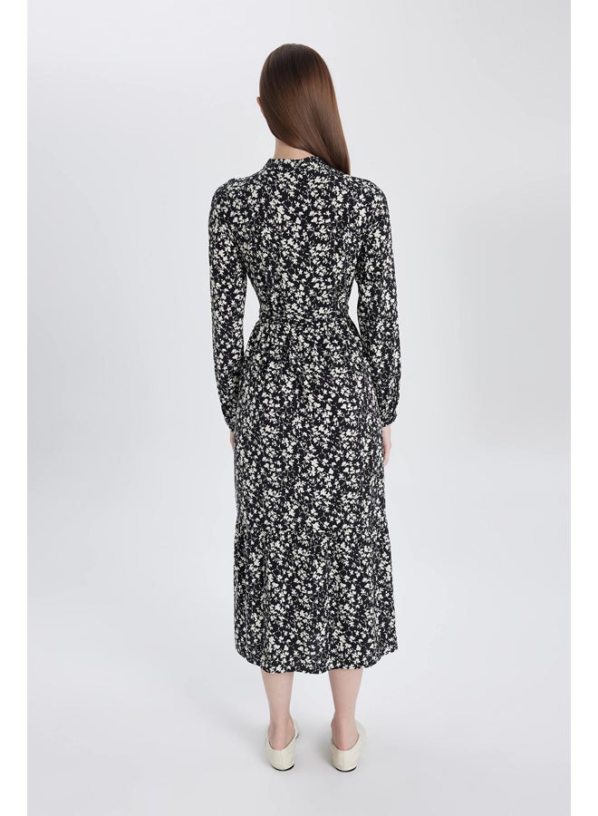 DeFacto Woman Tiered Tipped Neck Long Sleeve Woven Dress  - Image 2