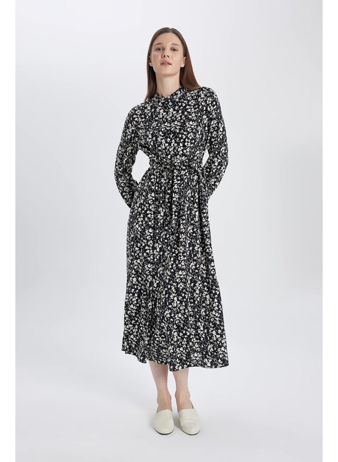 DeFacto Woman Tiered Tipped Neck Long Sleeve Woven Dress  - Image 3