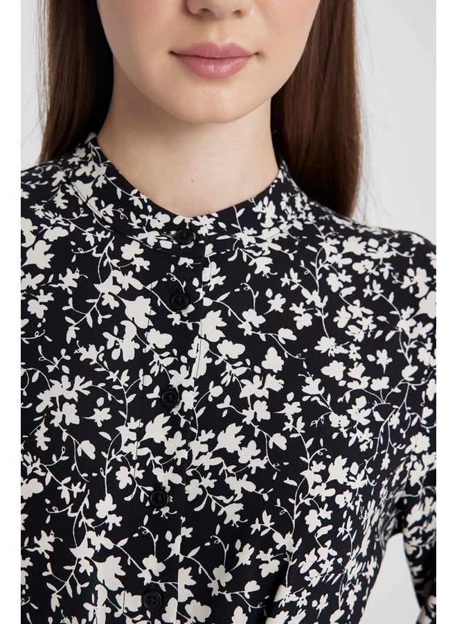 DeFacto Woman Tiered Tipped Neck Long Sleeve Woven Dress  - Image 4